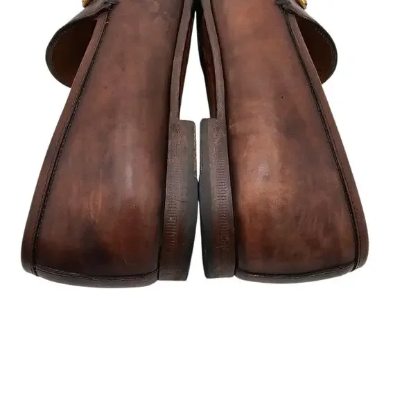 Gucci Jordaan Horsebit Flat Loafer Brown Leather Gold Slip On Size 38 US 8 - Picture 9 of 13